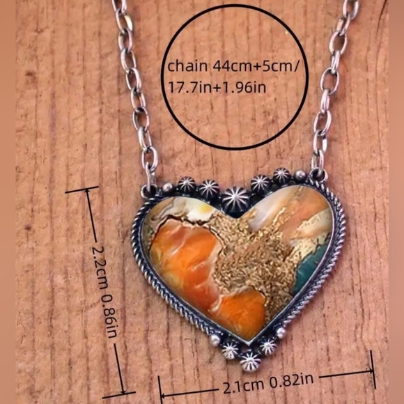 2/30$ Or 3/$35 Heart-Shaped Preppy Silver Necklace with Multicolor Stone (#0128) - Picture 2 of 5